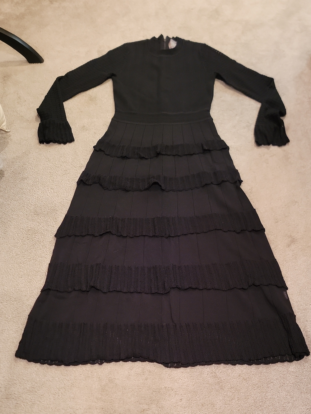 Lela Rose Black Long-Sleeve Tiered Maxi Dress